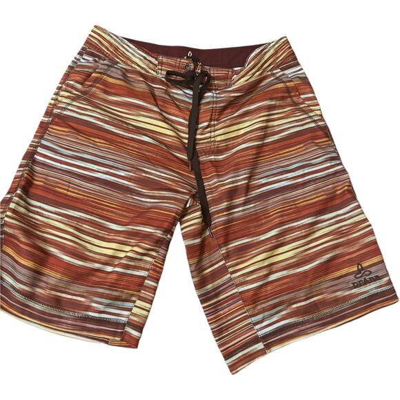 Prana Linear Hybrid Striped 10" Shorts, Burnt Orange, Men's Size 33 - Picture 1 of 5
